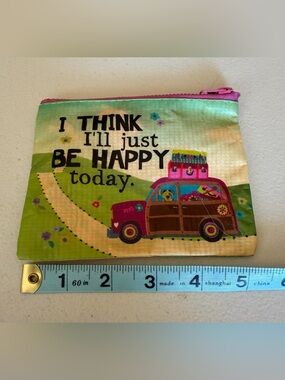 Pink and Green  Zip Pouch -                'Be Happy' Graphic